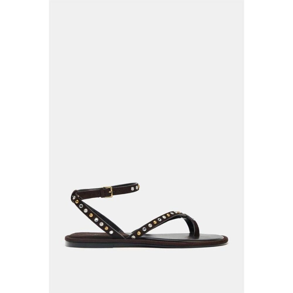 Zara Women Beaded Leather Sandals EU 41 US 10 Brown Ankle strap 1614/610 NWOB - Picture 2 of 11